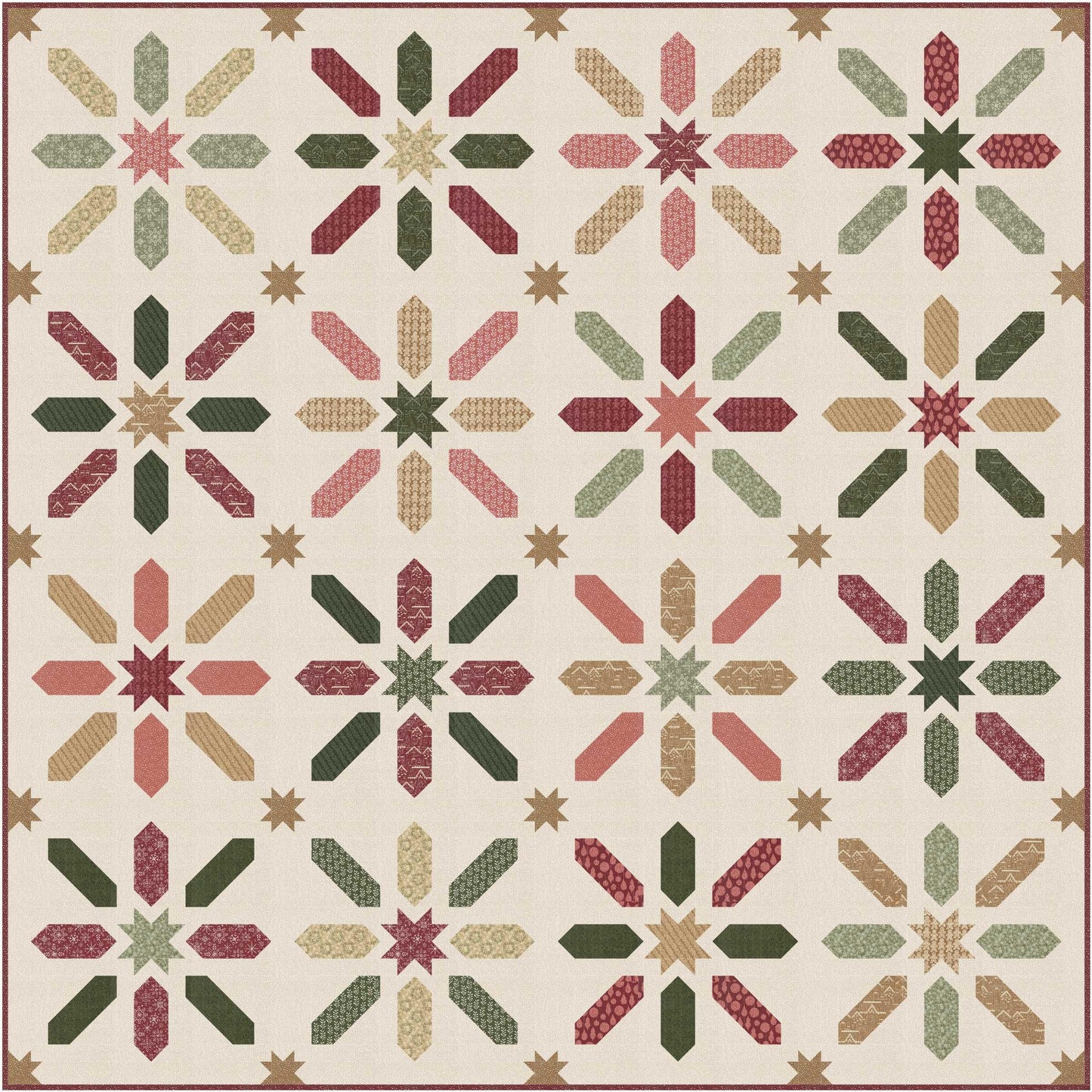 Gingerbread Lane Snow Dot Rosy Pink Blush Red White by Kiley's Quilt Room for Moda Christmas Holiday Cotton Quilting Fabric by the yard