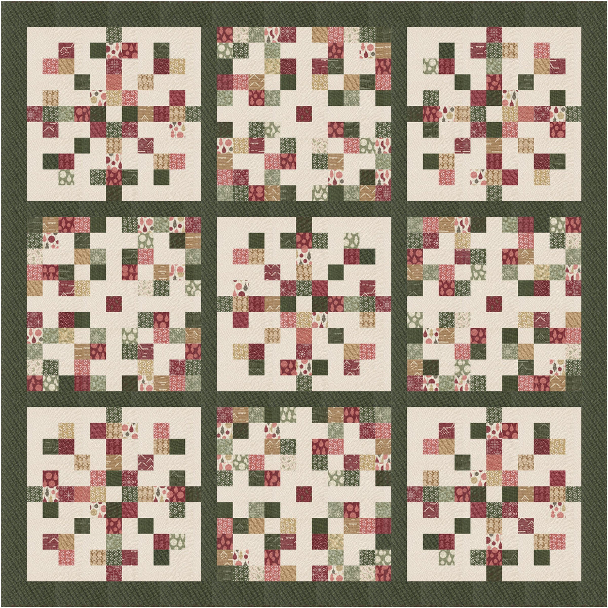 Gingerbread Lane Snow Dot Pine Green Cream Off White by Kiley's Quilt Room for Moda Christmas Holiday Cotton Quilting Fabric by yard