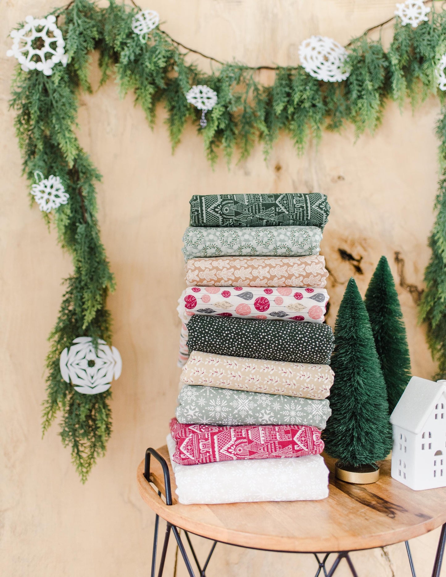 Gingerbread Lane Snow Dot Pine Green Cream Off White by Kiley's Quilt Room for Moda Christmas Holiday Cotton Quilting Fabric by yard