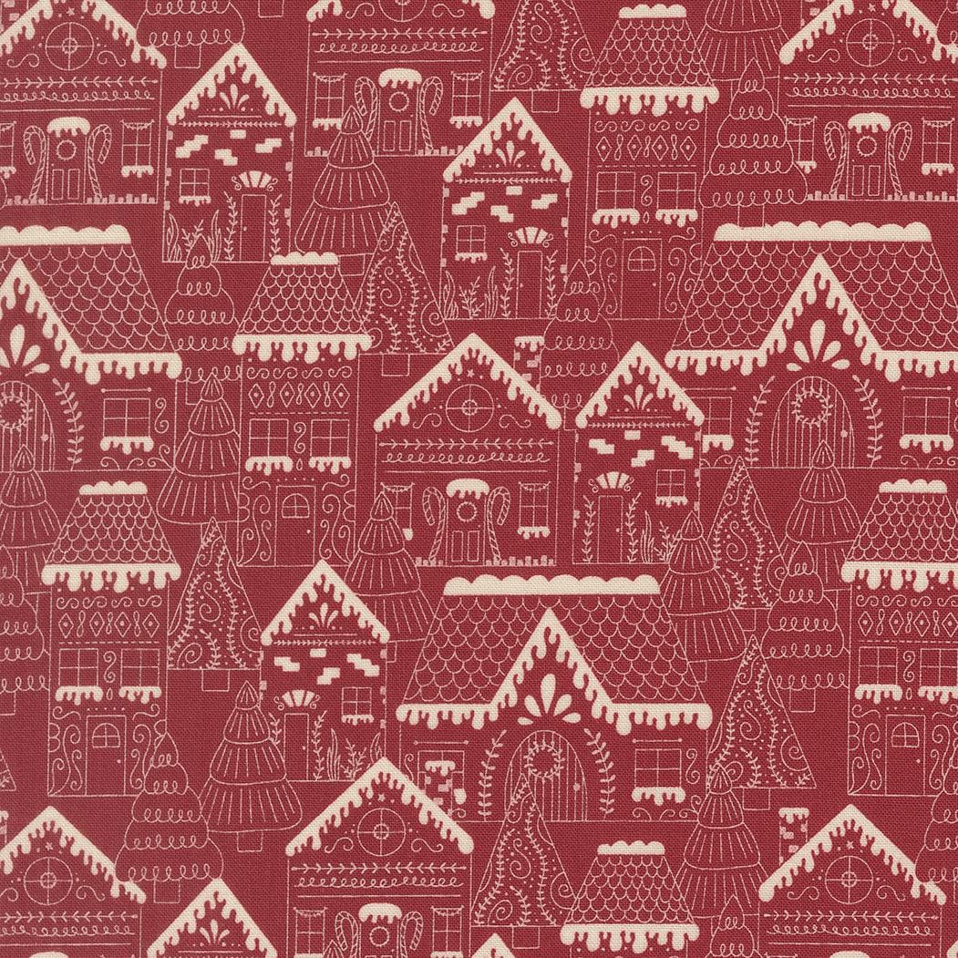 Gingerbread Lane Houses & Trees Cranberry Red Burgundy by Kiley's Quilt Room for Moda Christmas Holiday Cotton Quilting Fabric by the yard