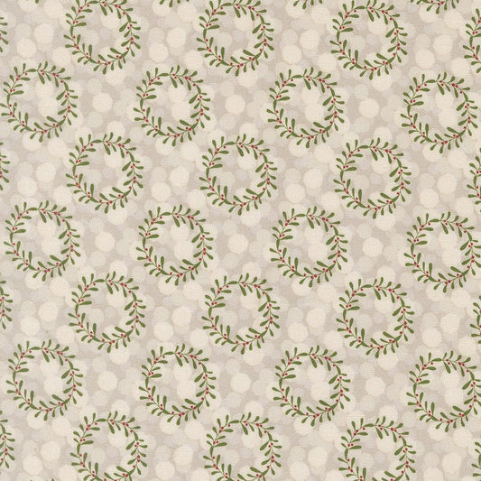 Gingerbread Lane Wreaths Glittering Lights Frost White Gray by Kiley's Quilt Room for Moda Christmas Holiday Cotton Quilting Fabric by yard