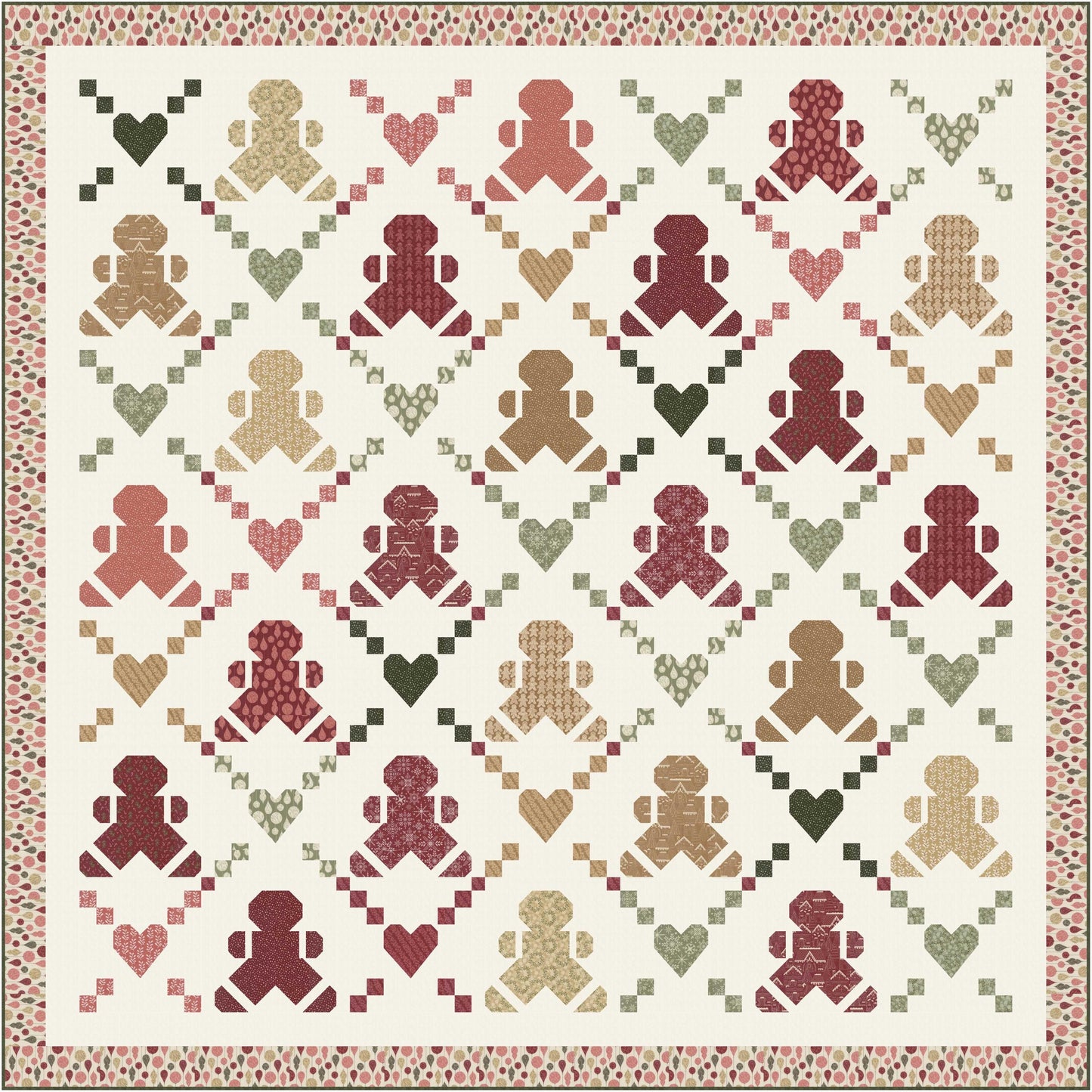 Gingerbread Lane Holly Candy Cane Sugar Tan Cream Off White by Kiley's Quilt Room for Moda Christmas Holiday Cotton Quilting Fabric by yard
