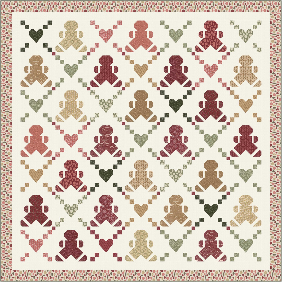 Gingerbread Lane Holly Candy Cane Sugar Tan Cream Off White by Kiley's Quilt Room for Moda Christmas Holiday Cotton Quilting Fabric by yard