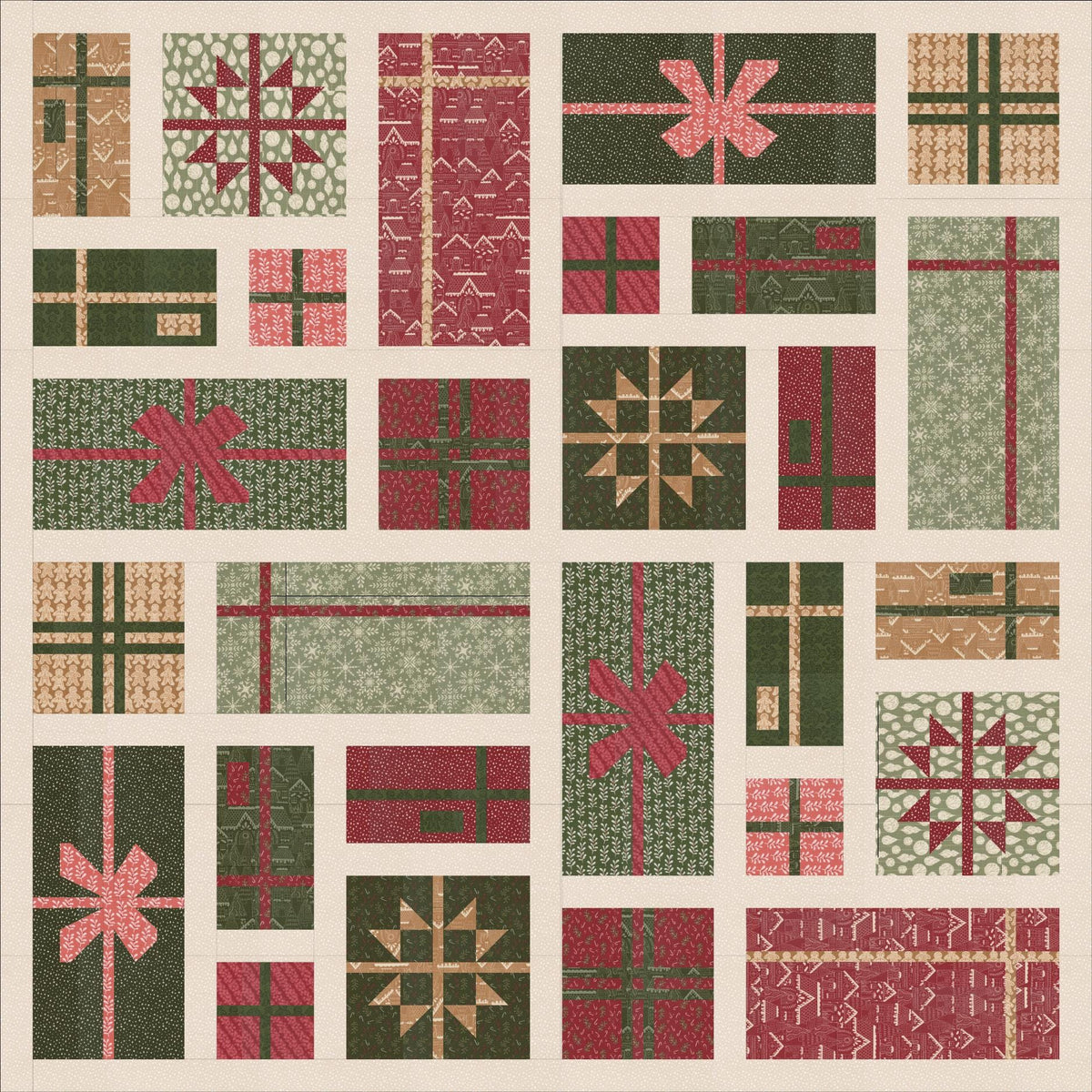 Gingerbread Lane Cocoa Brown Tan Holly Stripes by Kiley's Quilt Room for Moda Christmas Holiday Cotton Quilting Fabric by yard