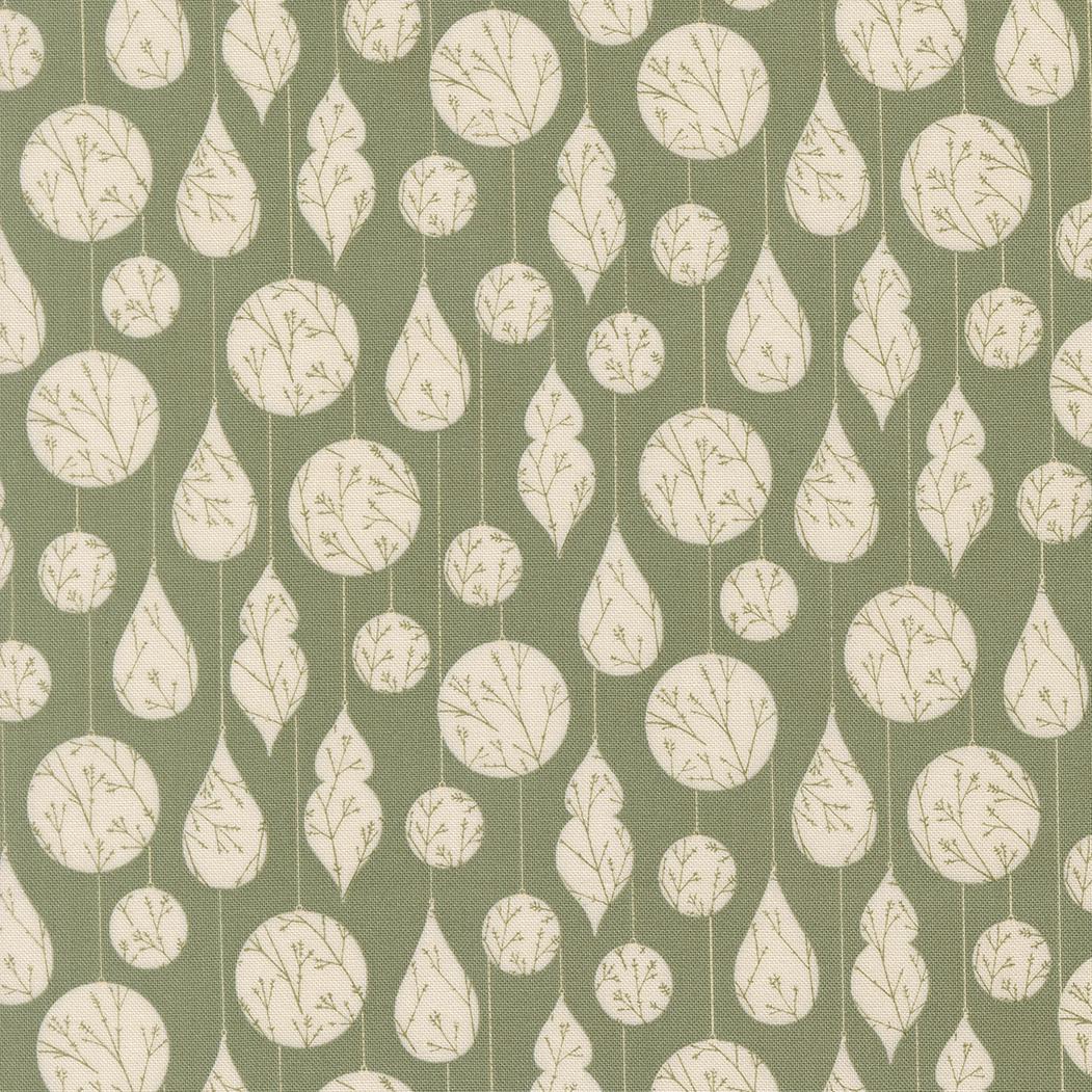 Gingerbread Lane Ornaments Mistletoe Green Cream Off White by Kiley's Quilt Room for Moda Christmas Holiday Cotton Quilting Fabric by yard