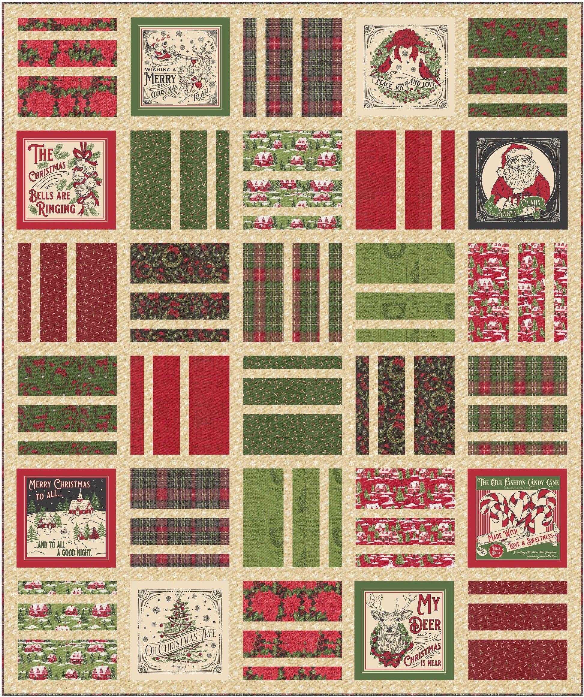 Holiday Cheer North Pole Newsprint Poinsettia Red Vintage Christmas Fabric by Stacy Iest Hsu for Moda Cotton Quilting Fabric by the Yard