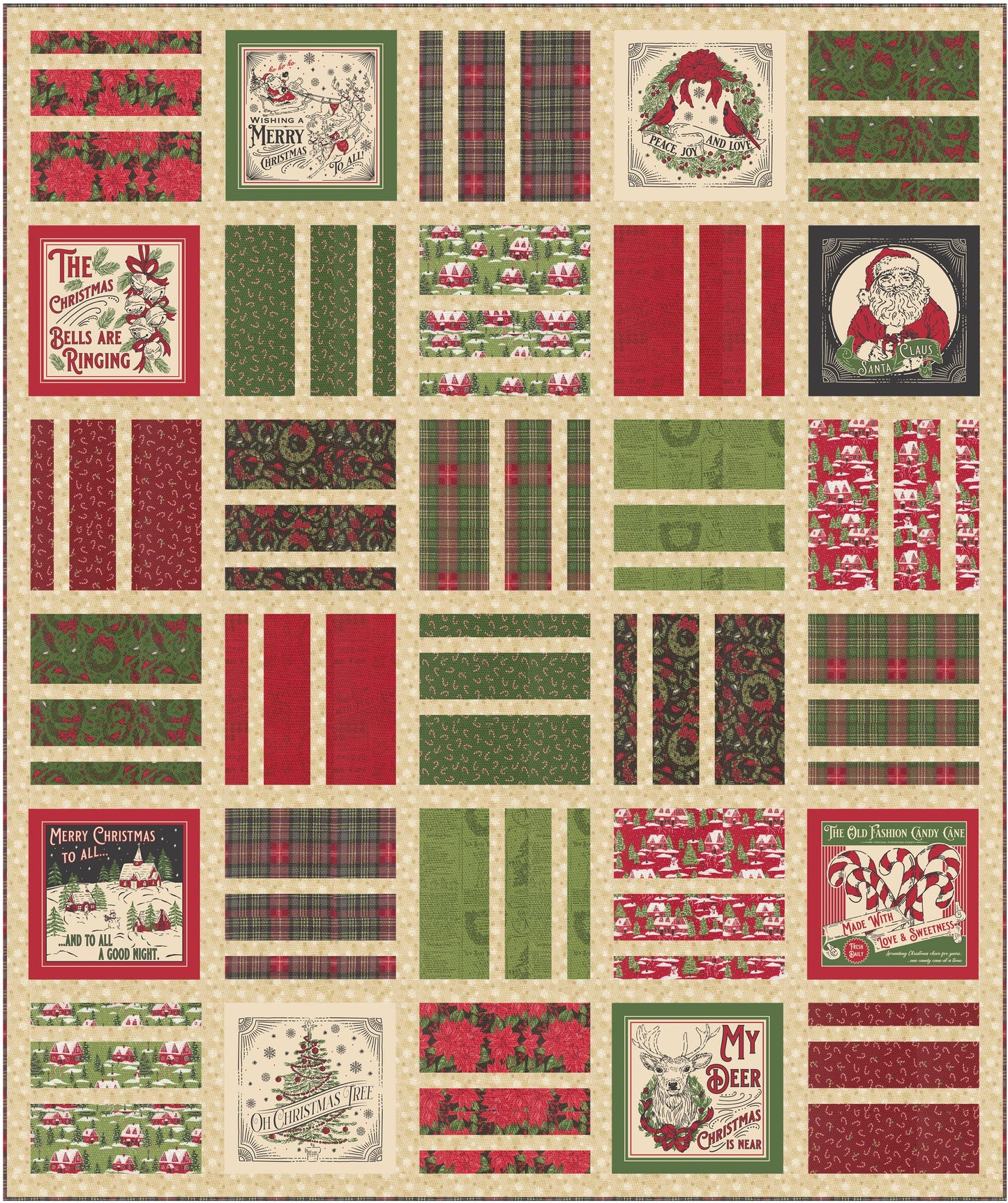Holiday Cheer Vintage Christmas Panel Fabric by Stacy Iest Hsu for Moda Cotton Quilting Fabric by the Yard