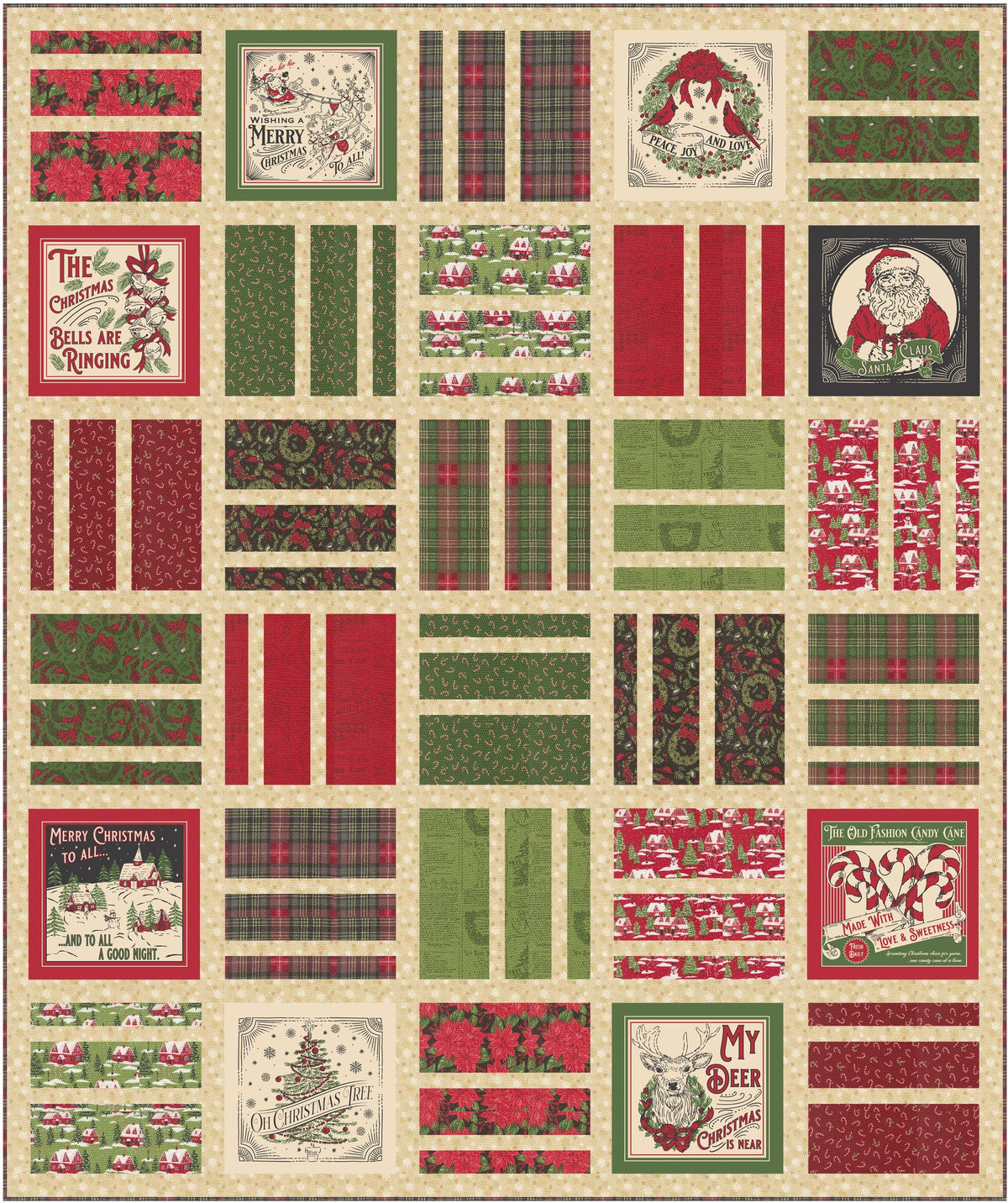 Holiday Cheer Christmas Plaid Evergreen Red Cream Vintage Christmas Fabric by Stacy Iest Hsu for Moda Cotton Quilting Fabric by the Yard