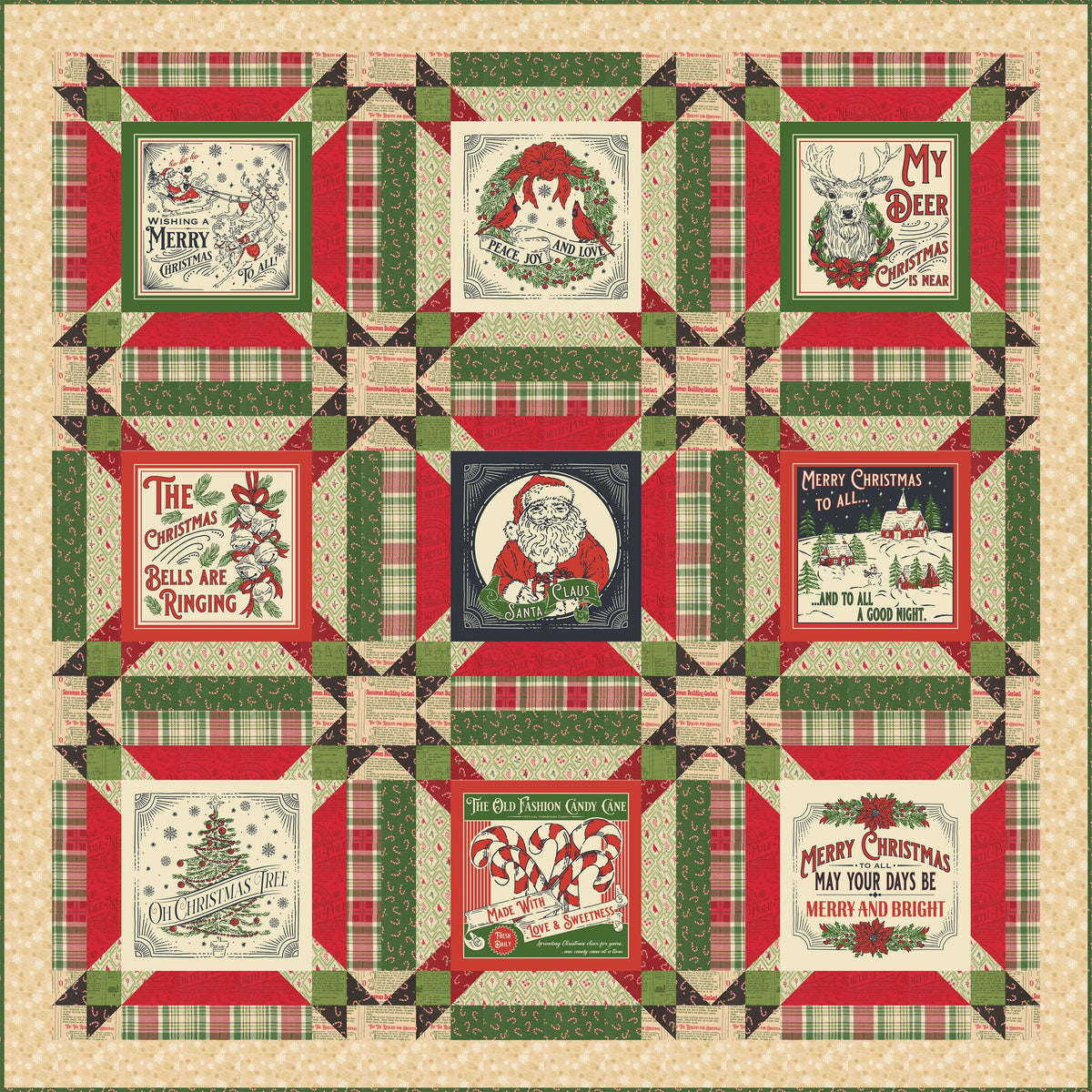 Holiday Cheer Charm Cardinals Poinsettia Red Vintage Christmas Fabric by Stacy Iest Hsu for Moda Cotton Quilting Fabric by the Yard