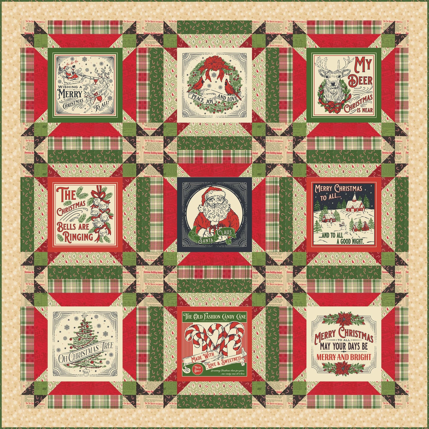 Holiday Cheer North Pole Newsprint Poinsettia Red Vintage Christmas Fabric by Stacy Iest Hsu for Moda Cotton Quilting Fabric by the Yard