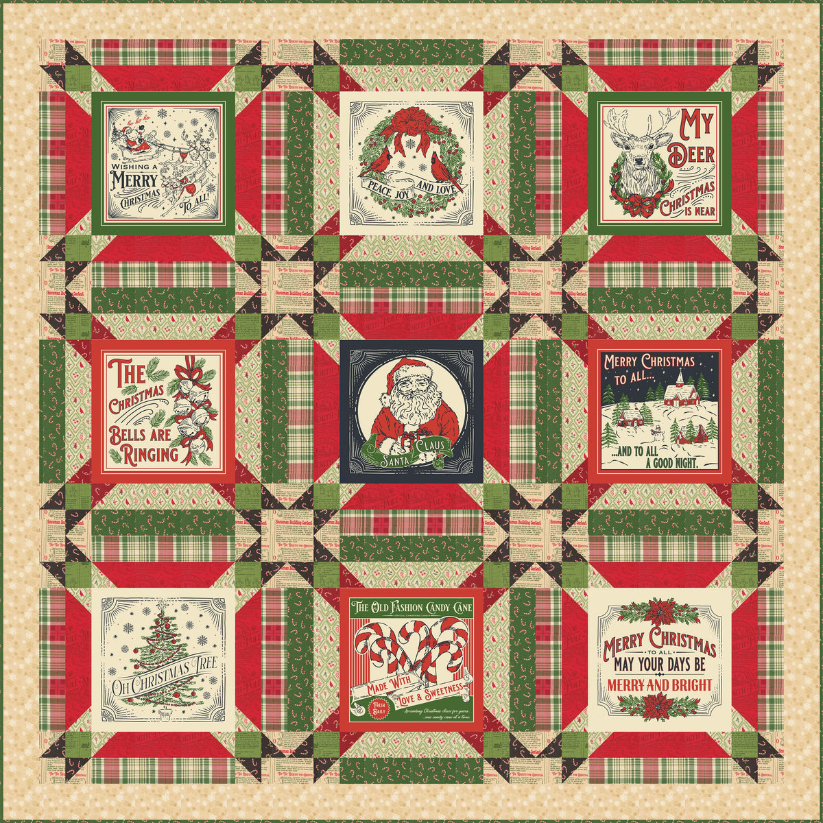 Holiday Cheer Vintage Christmas Panel Fabric by Stacy Iest Hsu for Moda Cotton Quilting Fabric by the Yard