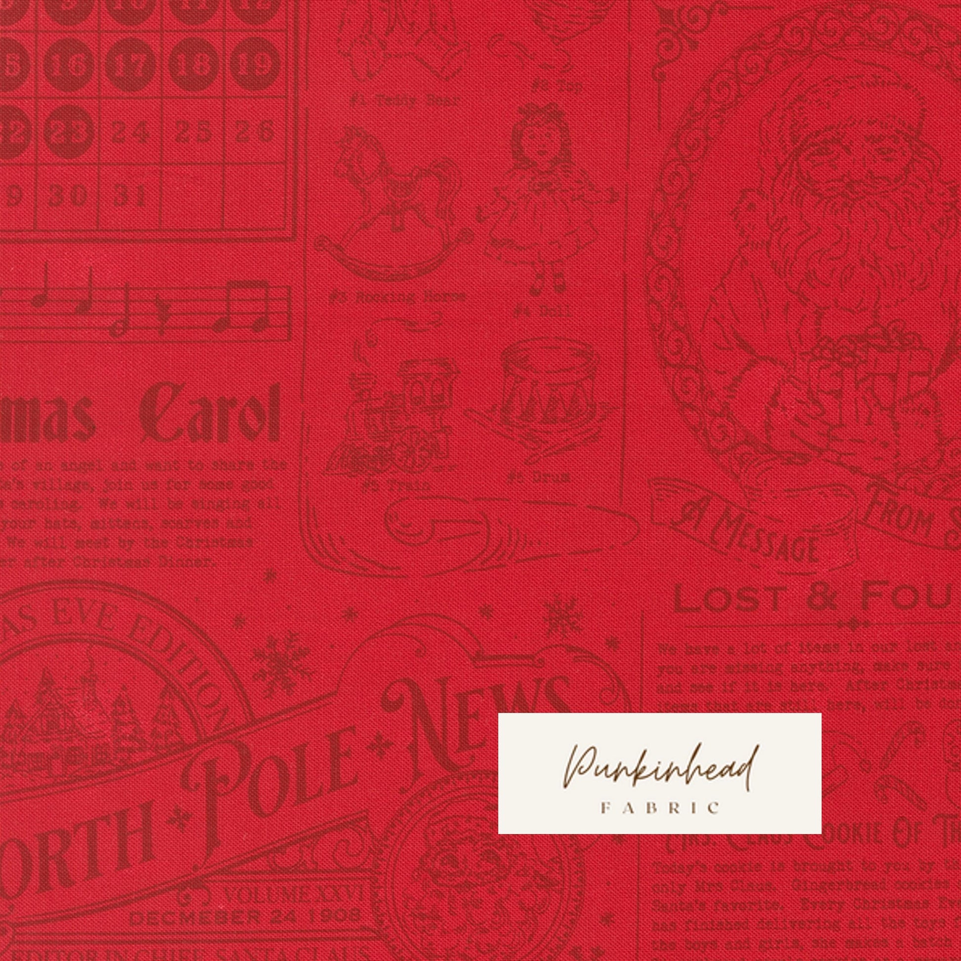Holiday Cheer North Pole Newsprint Poinsettia Red Vintage Christmas Fabric by Stacy Iest Hsu for Moda Cotton Quilting Fabric by the Yard