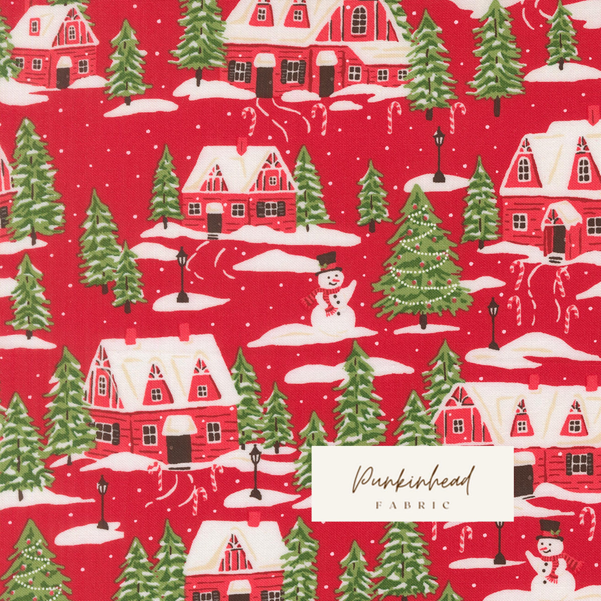 Holiday Cheer Cardinals Village Trees Poinsettia Red Vintage Christmas Fabric by Stacy Iest Hsu for Moda Cotton Quilting Fabric by the Yard