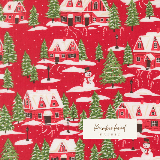 Holiday Cheer Cardinals Village Trees Poinsettia Red Vintage Christmas Fabric by Stacy Iest Hsu for Moda Cotton Quilting Fabric by the Yard