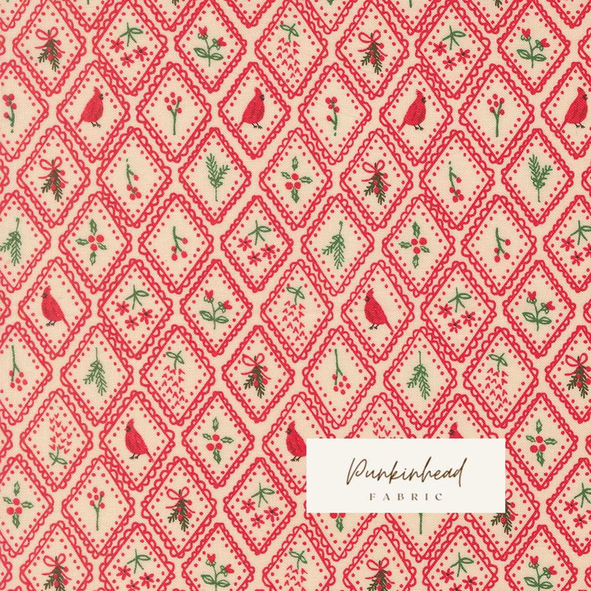 Holiday Cheer Charm Cardinals Poinsettia Red Vintage Christmas Fabric by Stacy Iest Hsu for Moda Cotton Quilting Fabric by the Yard