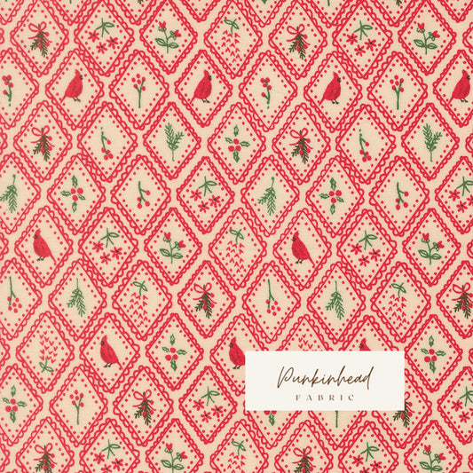 Holiday Cheer Charm Cardinals Poinsettia Red Vintage Christmas Fabric by Stacy Iest Hsu for Moda Cotton Quilting Fabric by the Yard