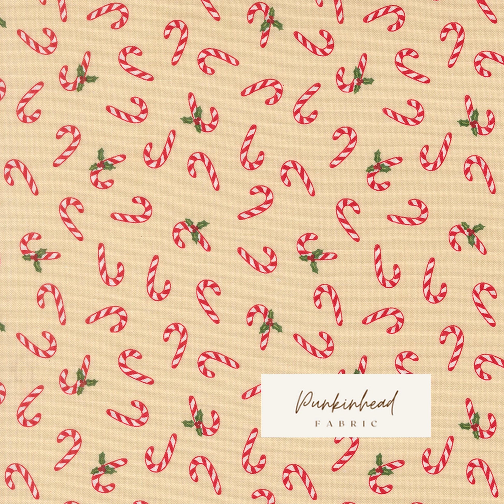 Holiday Cheer Candy Canes Natural Cream Vintage Christmas Fabric by Stacy Iest Hsu for Moda Cotton Quilting Fabric by the Yard