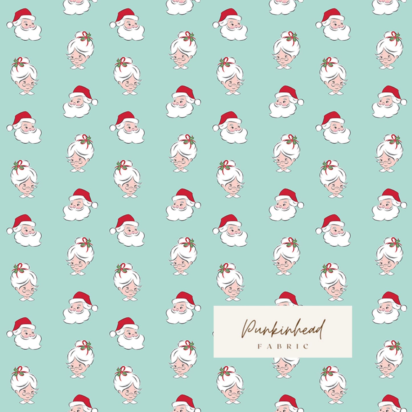 Claus & Co Retro Vintage Christmas Fabric Santa Heads Blue by Melissa Mortenson for Riley Blake Cotton Quilting Fabric Yard