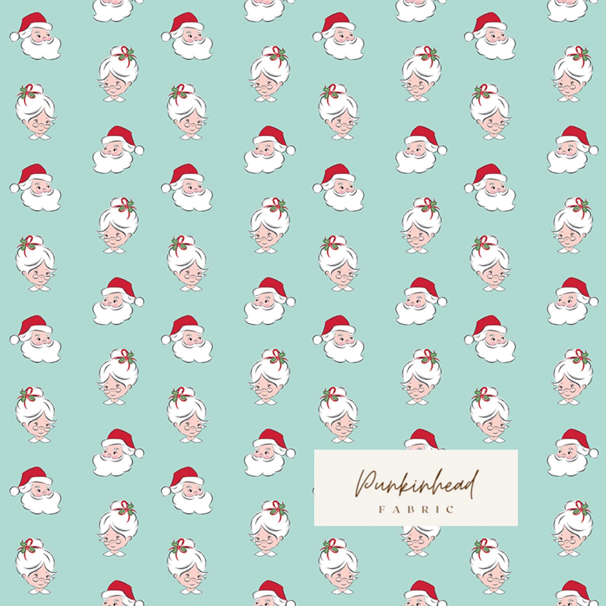 Claus & Co Retro Vintage Christmas Fabric Santa Heads Blue by Melissa Mortenson for Riley Blake Cotton Quilting Fabric Yard