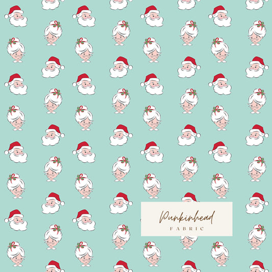 Claus & Co Retro Vintage Christmas Fabric Santa Heads Blue by Melissa Mortenson for Riley Blake Cotton Quilting Fabric Yard