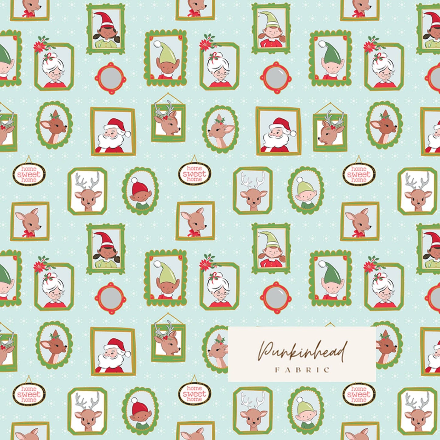 Claus & Co Retro Vintage Christmas Fabric Santa Wallpaper Blue Sparkle by Melissa Mortenson for Riley Blake Cotton Quilting Fabric Yard