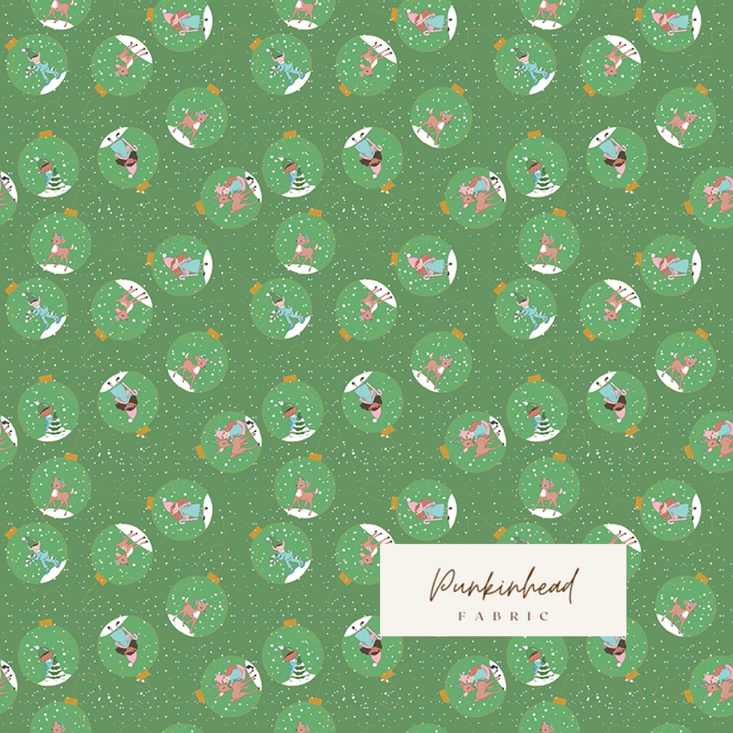 Claus & Co Retro Vintage Christmas Fabric Ornaments Green Sparkle by Melissa Mortenson for Riley Blake Cotton Quilting Fabric Yard
