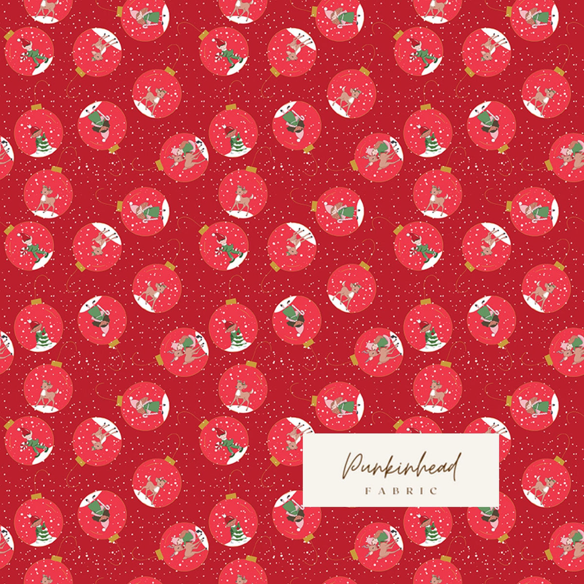 Claus & Co Retro Vintage Christmas Fabric Ornaments Red Sparkle by Melissa Mortenson for Riley Blake Cotton Quilting Fabric Yard
