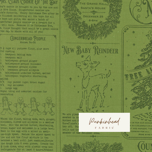 Holiday Cheer North Pole Newsprint Mistletoe Green Vintage Christmas Fabric by Stacy Iest Hsu for Moda Cotton Quilting Fabric by the Yard