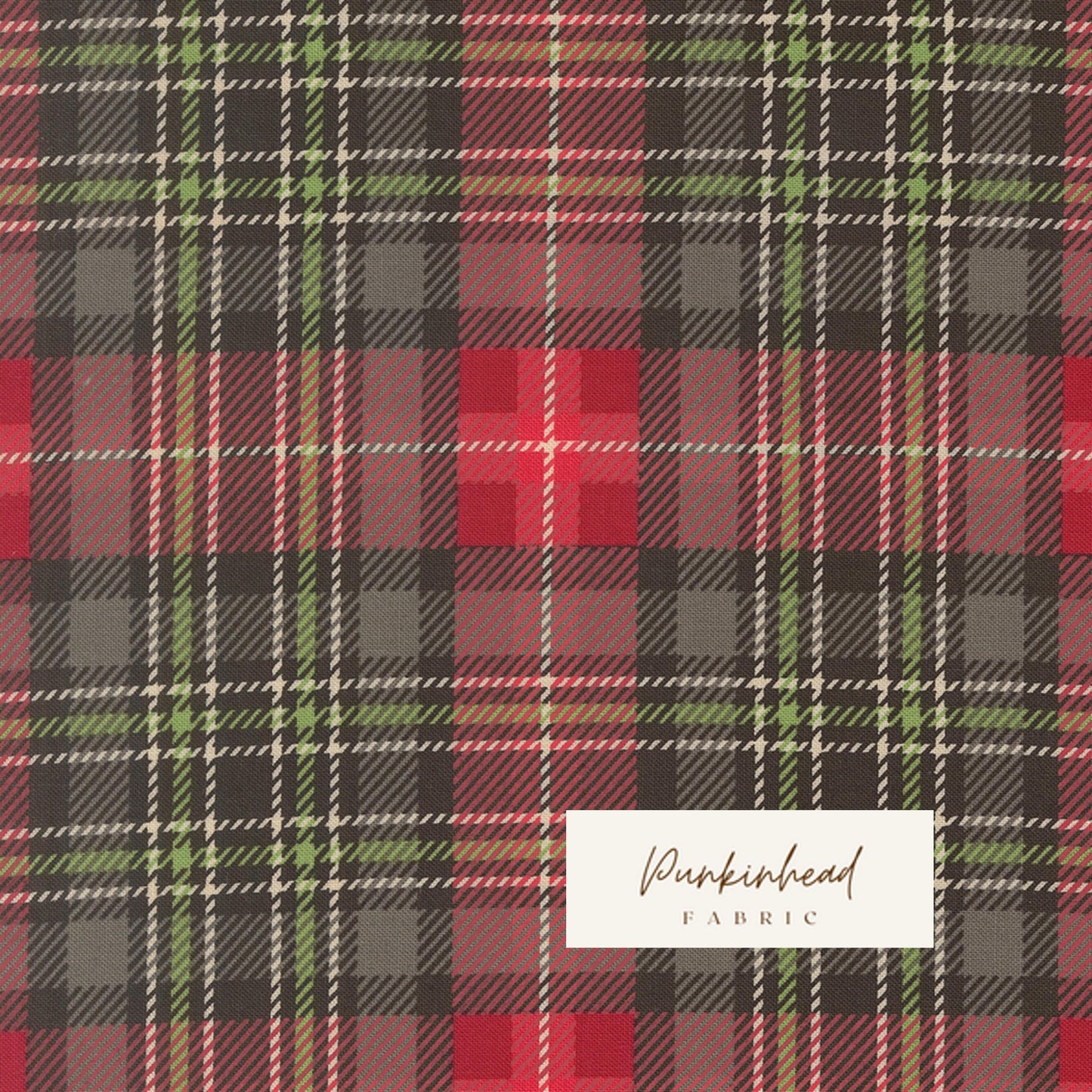 Holiday Cheer Christmas Plaid Coal Black Green Red Vintage Christmas Fabric by Stacy Iest Hsu for Moda Cotton Quilting Fabric by the Yard
