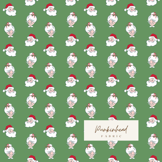 Claus & Co Retro Vintage Christmas Fabric Santa Heads Green by Melissa Mortenson for Riley Blake Cotton Quilting Fabric Yard