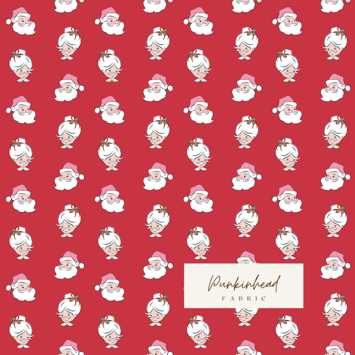Claus & Co Retro Vintage Christmas Fabric Santa Heads Red by Melissa Mortenson for Riley Blake Cotton Quilting Fabric Yard
