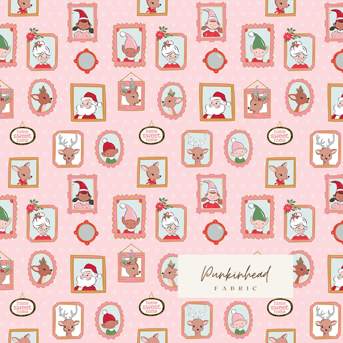 Claus & Co Retro Vintage Christmas Fabric Santa Wallpaper Pink Sparkle by Melissa Mortenson for Riley Blake Cotton Quilting Fabric Yard