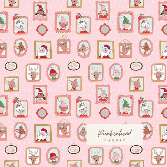 Claus & Co Retro Vintage Christmas Fabric Santa Wallpaper Pink Sparkle by Melissa Mortenson for Riley Blake Cotton Quilting Fabric Yard