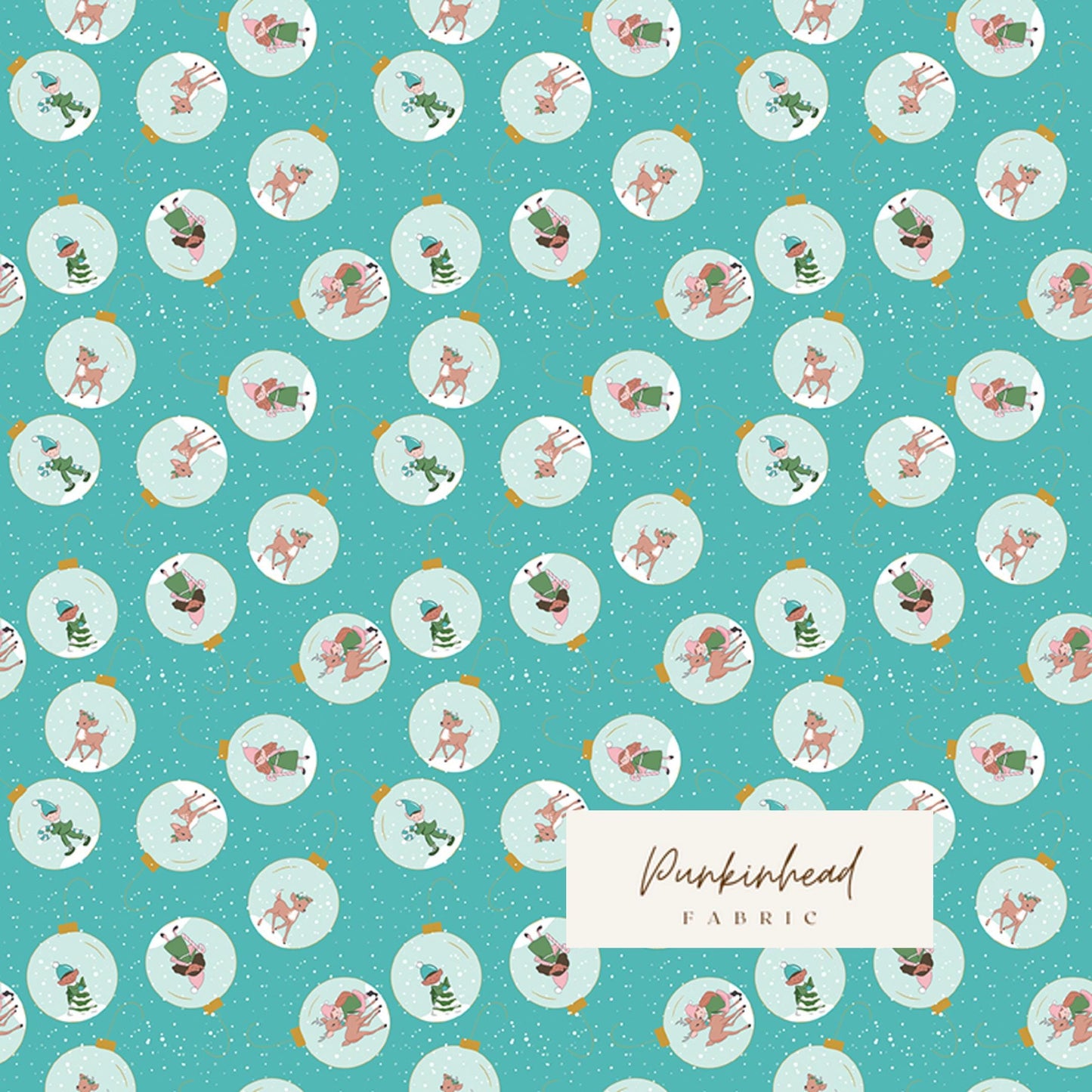 Claus & Co Retro Vintage Christmas Fabric Ornaments Blue Sparkle by Melissa Mortenson for Riley Blake Cotton Quilting Fabric Yard