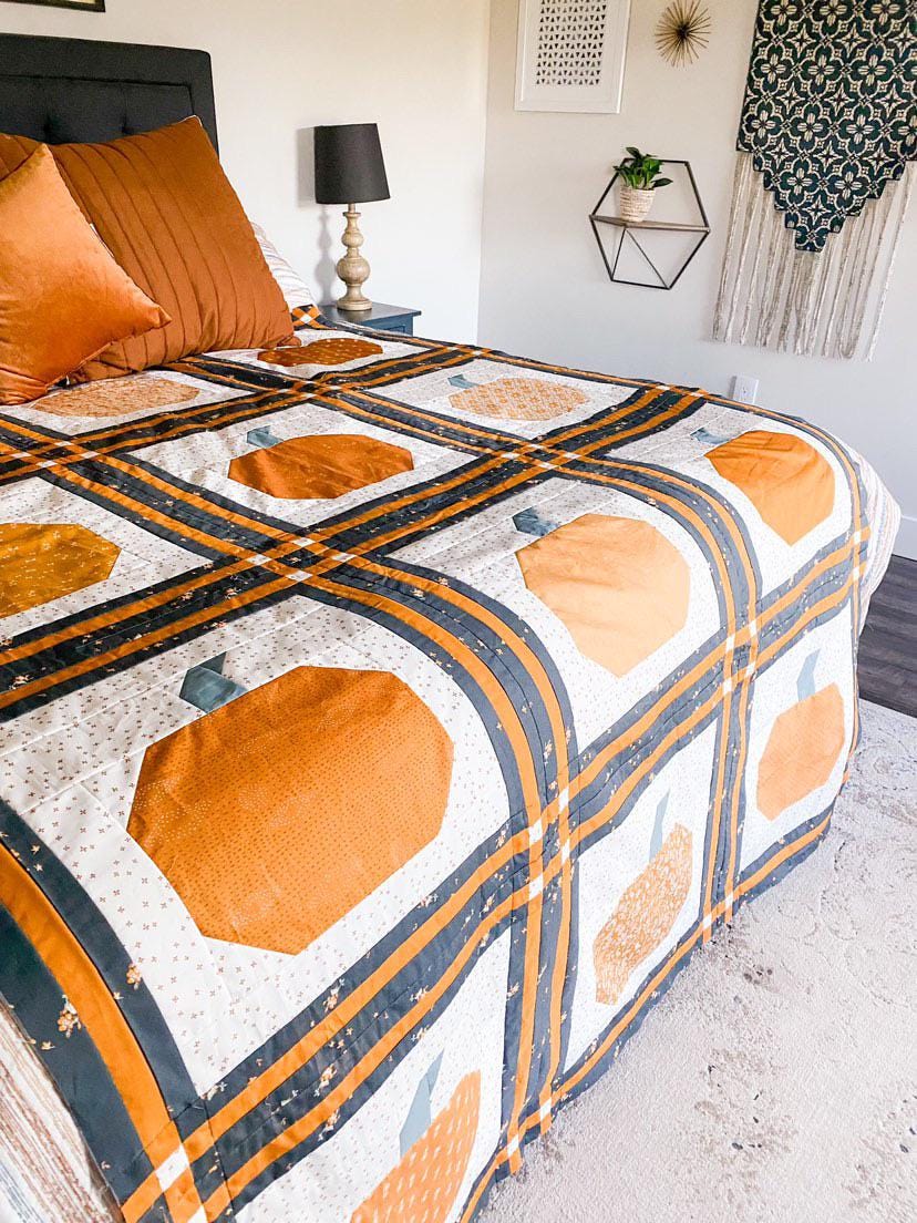 Plaid Patch Quilt Pattern by Punkinhead Fabric - Pumpkin Plaid Fall Autumn Halloween Quilt PDF Pattern Beginner Friendly