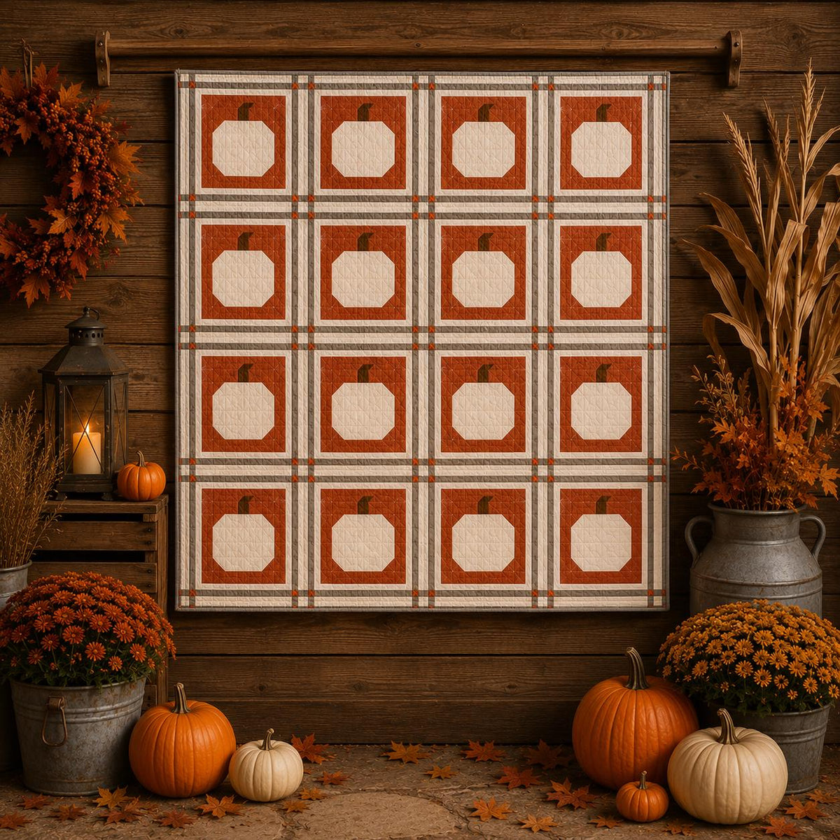 Plaid Patch Quilt Pattern by Punkinhead Fabric - Pumpkin Plaid Fall Autumn Halloween Quilt PDF Pattern Beginner Friendly