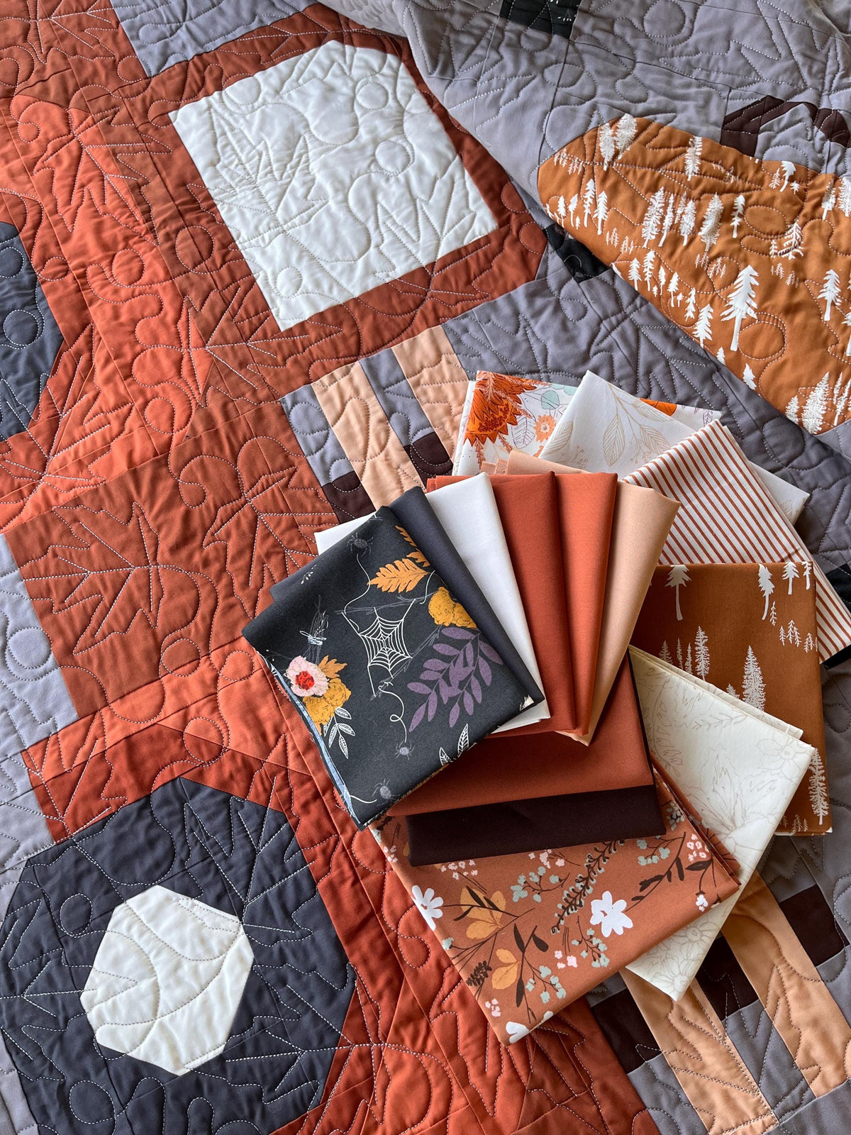 Patchy Pumpkin Farm Quilt Kit by White Plains Quilts Fall Halloween Quilting Fabric by the Yard, Cotton Fabric, PATTERN NOT INCLUDED