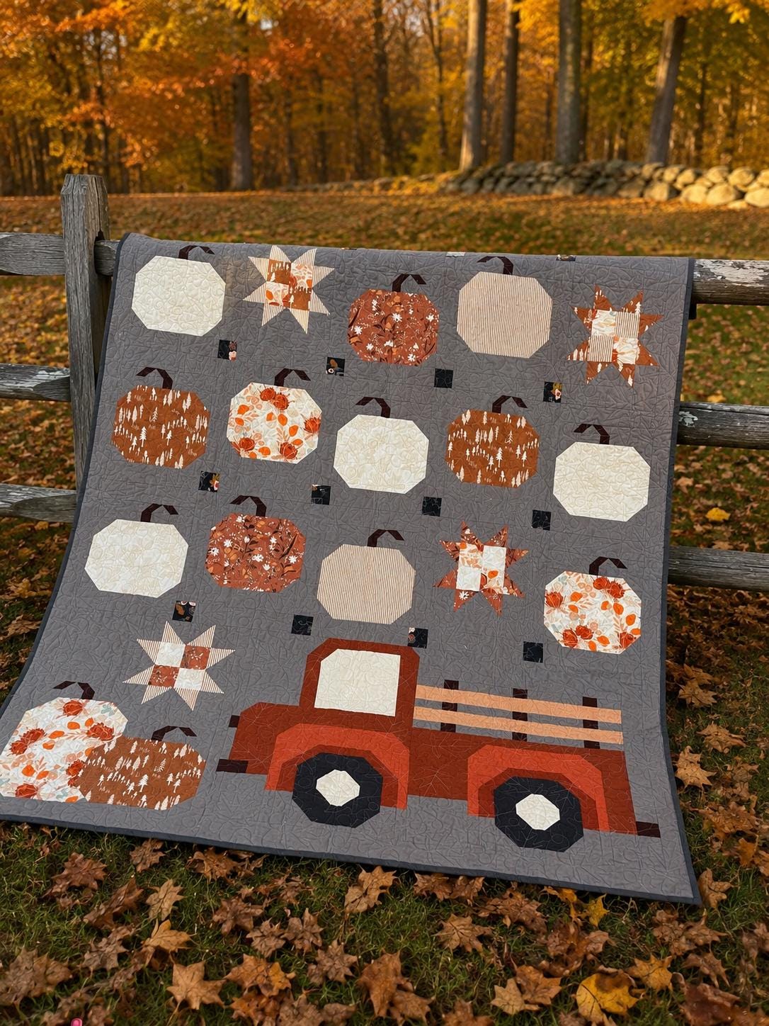 Patchy Pumpkin Farm Quilt Kit by White Plains Quilts Fall Halloween Quilting Fabric by the Yard, Cotton Fabric, PATTERN NOT INCLUDED