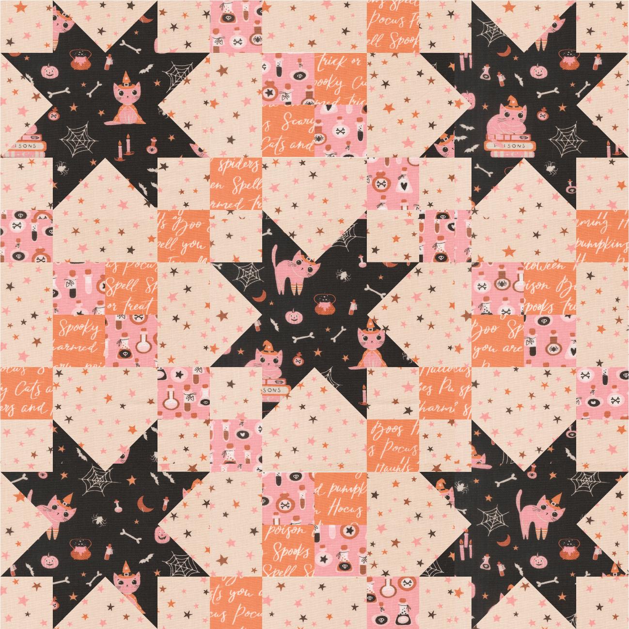Purrs & Boos Pumpkins and Spiders Moonbeam White Cream Halloween Fall Cotton Quilting Fabric by Elena Amo for Moda