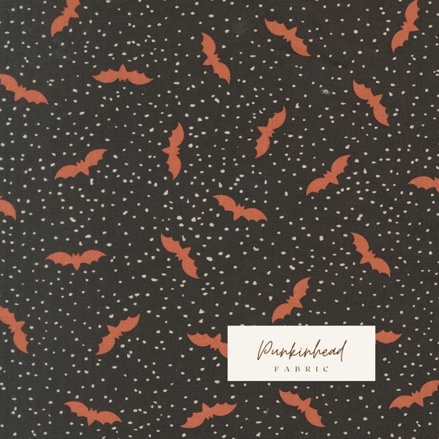 Purrs & Boos Bats and Dots Moonbeam Black Cat Halloween Fall Cotton Quilting Fabric by Elena Amo for Moda