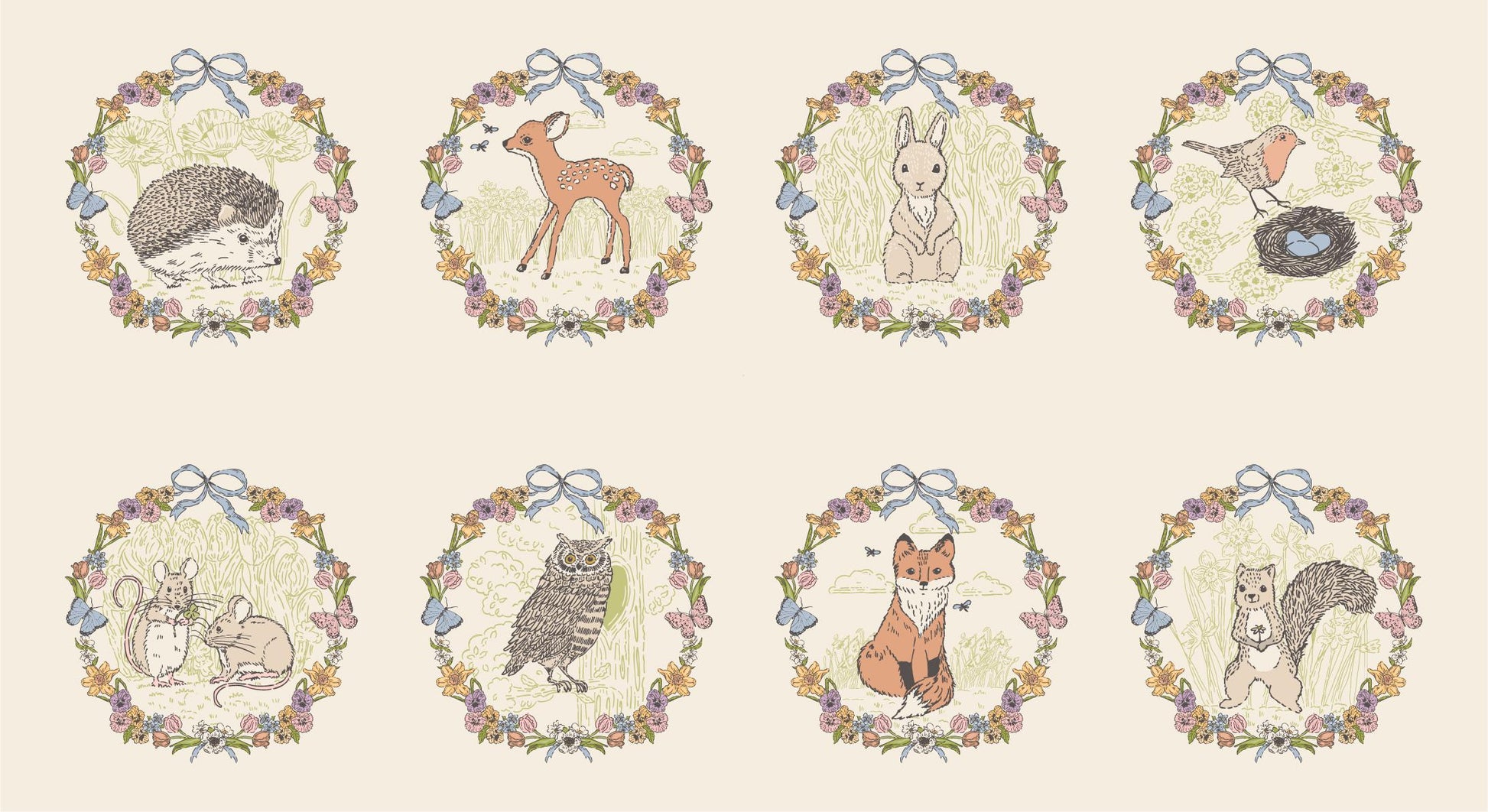 My Secret Garden Garden Animal Panel - 8 Squares by Stacy Iest Hsu for Moda Cotton Quilting Fabric by the Yard
