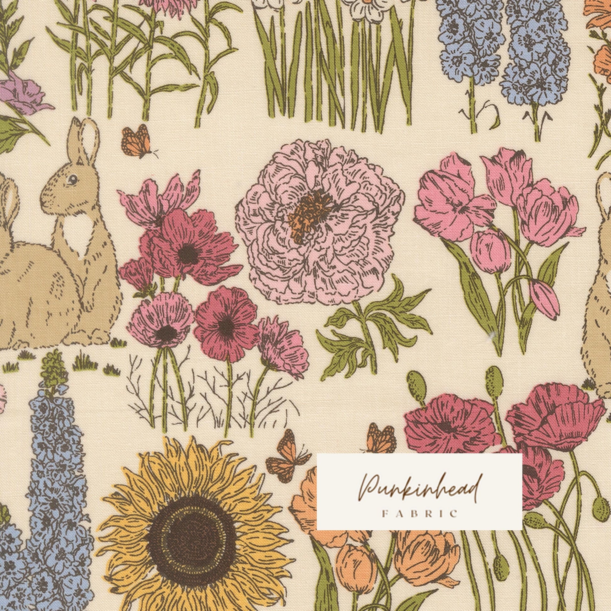 My Secret Garden Bunnies Nature Cloud White by Stacy Iest Hsu for Moda Cotton Quilting Fabric by the Yard