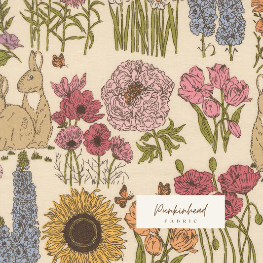 My Secret Garden Bunnies Nature Cloud White by Stacy Iest Hsu for Moda Cotton Quilting Fabric by the Yard