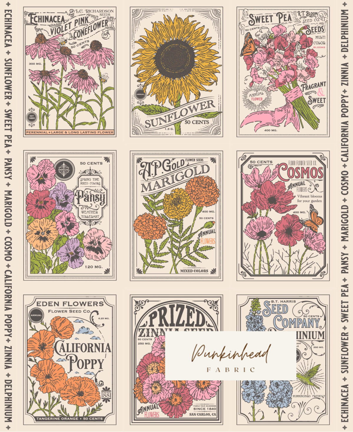 My Secret Garden Vintage Seed Pack Panel 36" x 44" by Stacy Iest Hsu for Moda Cotton Quilting Fabric by the Yard