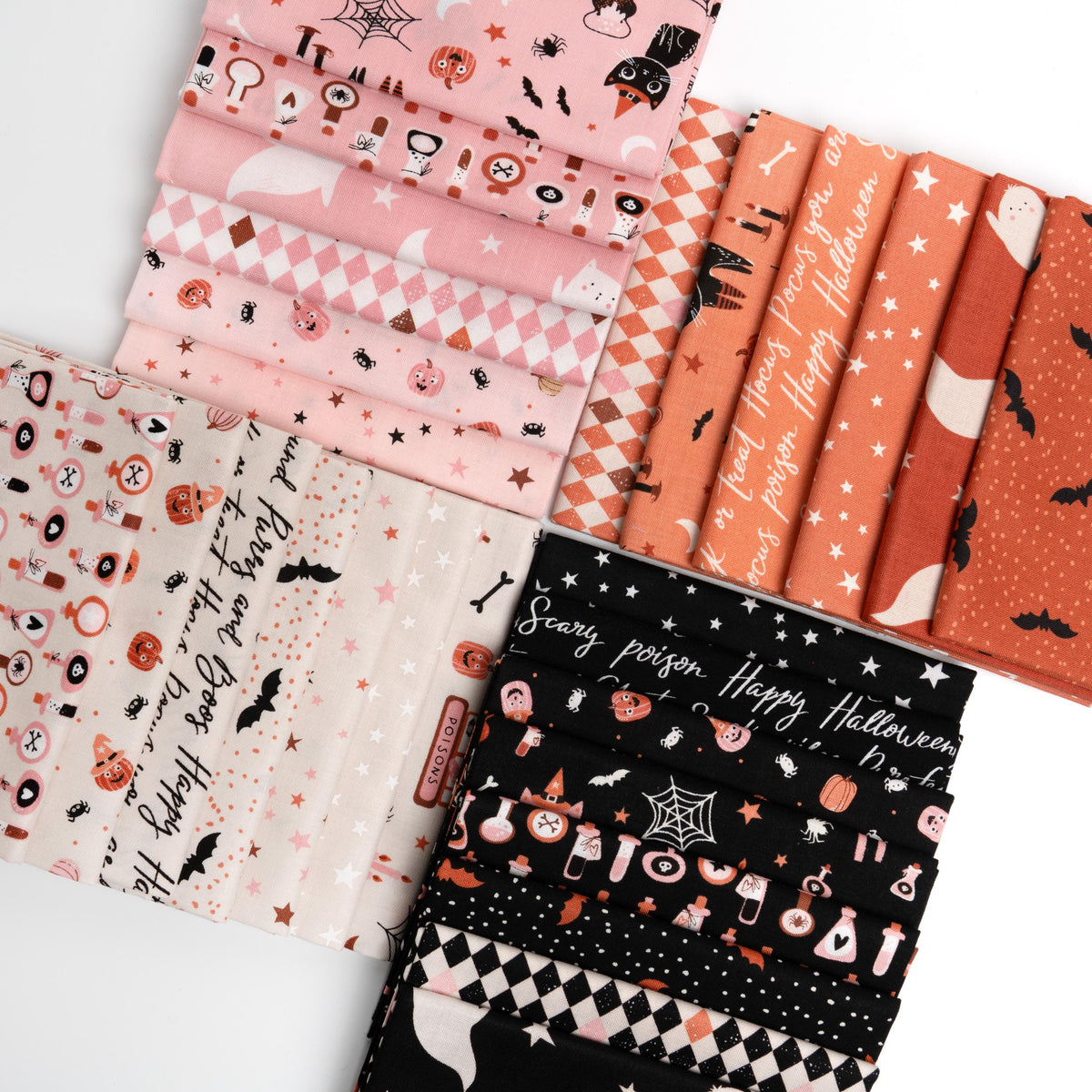 Purrs & Boos Bats and Dots Black White Stars Black Cat Halloween Fall Cotton Quilting Fabric by Elena Amo for Moda