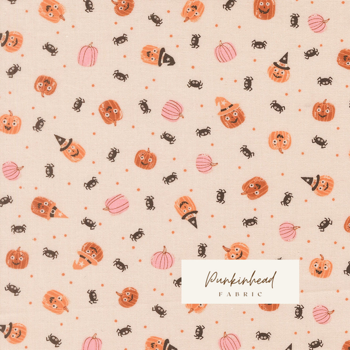 Purrs & Boos Pumpkins and Spiders Moonbeam White Cream Halloween Fall Cotton Quilting Fabric by Elena Amo for Moda