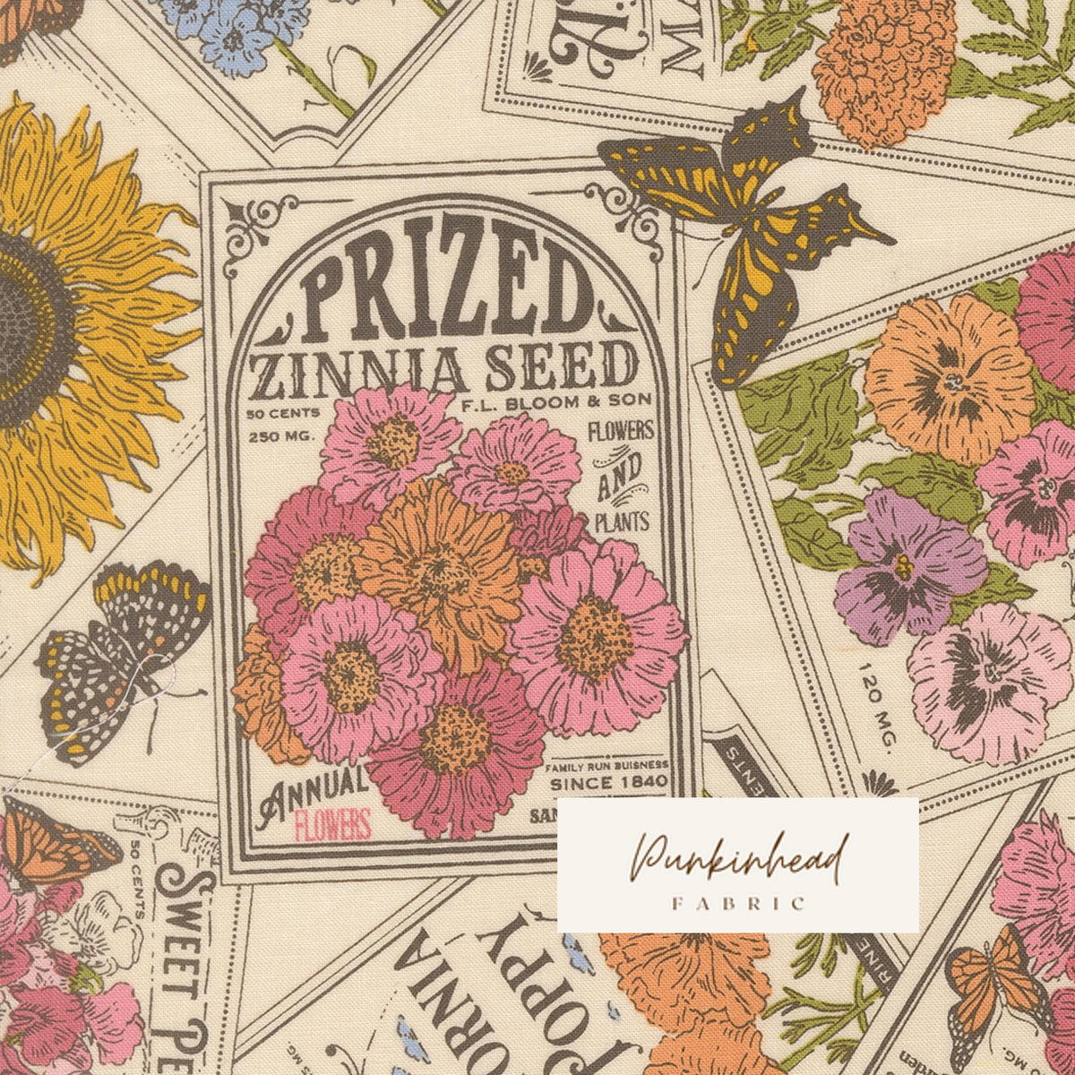 My Secret Garden Seeds of Love Floral Seed Packets Cloud White by Stacy Iest Hsu for Moda Cotton Quilting Fabric by the Yard