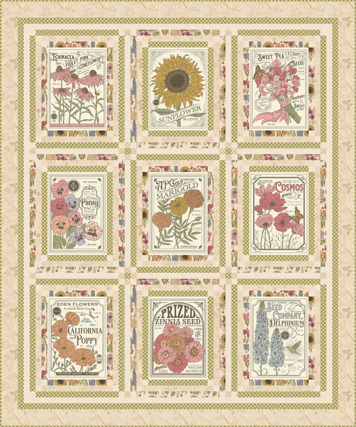 My Secret Garden Vintage Seed Pack Panel 36" x 44" by Stacy Iest Hsu for Moda Cotton Quilting Fabric by the Yard