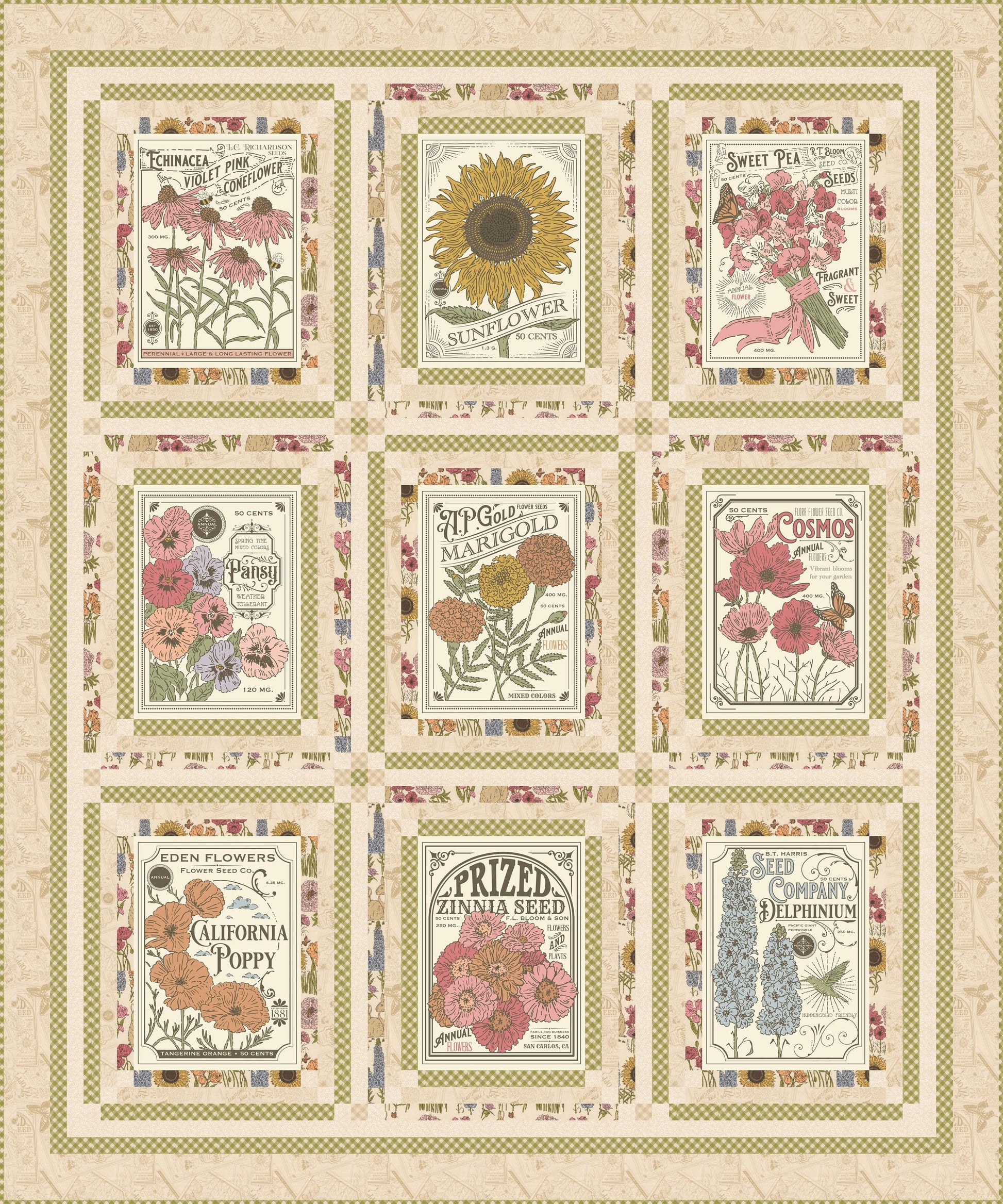 My Secret Garden Vintage Seed Pack Panel 36" x 44" by Stacy Iest Hsu for Moda Cotton Quilting Fabric by the Yard