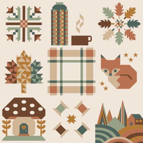 Vintage Autumn - Sweater Weather Sampler 2026 Quilt Kit - Quilt along by the Nine Patch Collective - PATTERN NOT INCLUDED